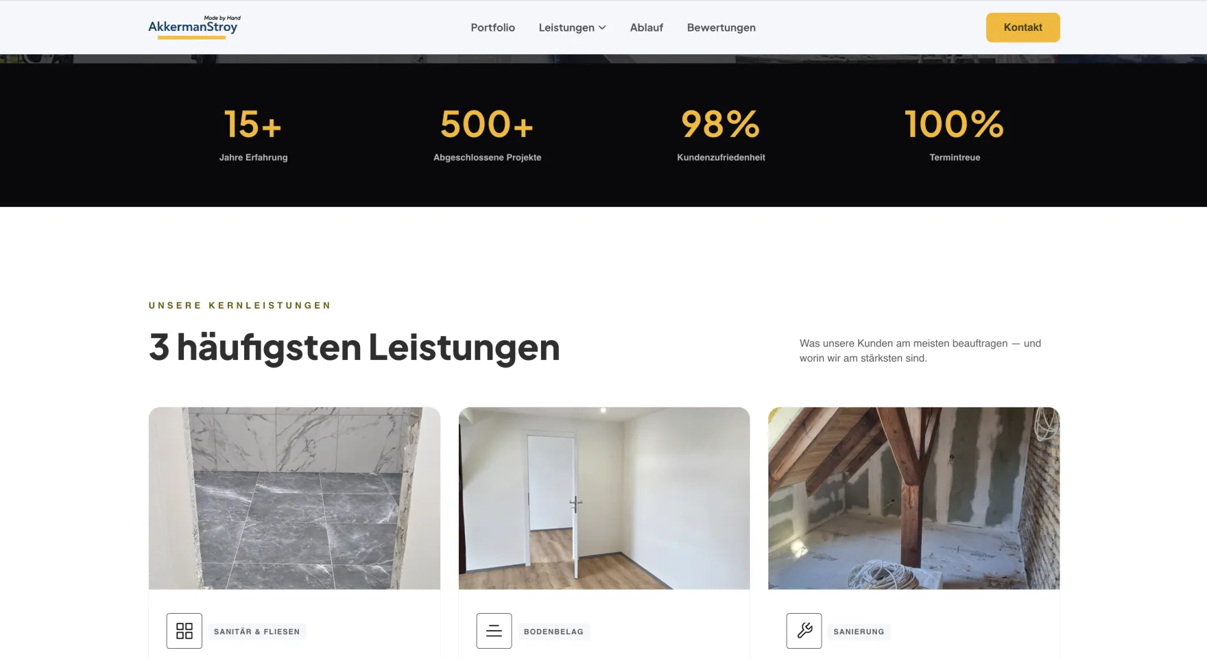 Akkerman Stroy services overview on desktop