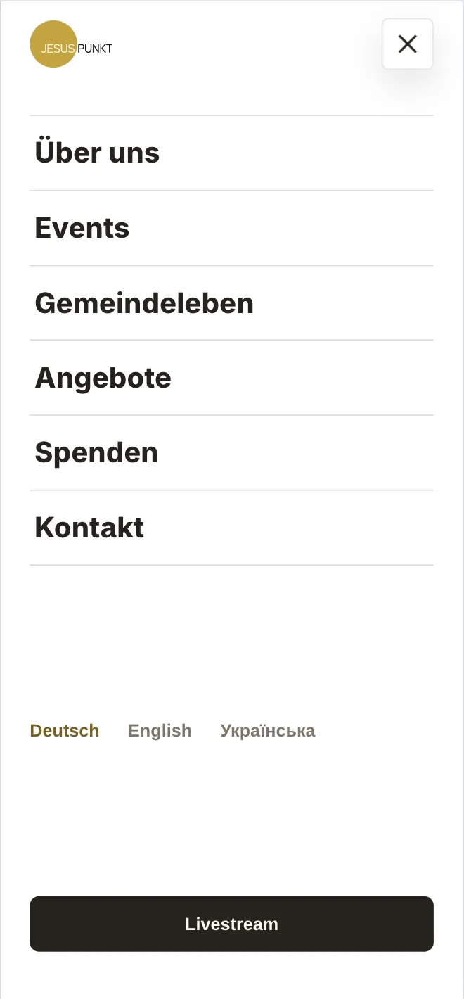 Mobiles Vollbild-Menü mit Sprachwahl