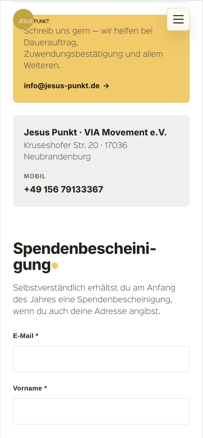 Spendenseite am Smartphone
