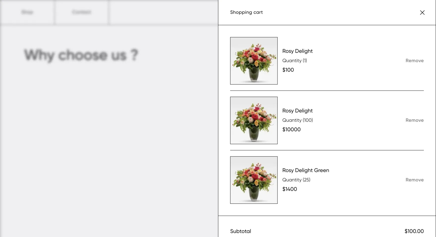 Luxe Bouquets fresh flowers category on desktop