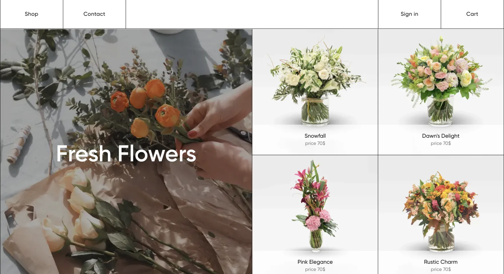 Luxe Bouquets dried flowers category on desktop