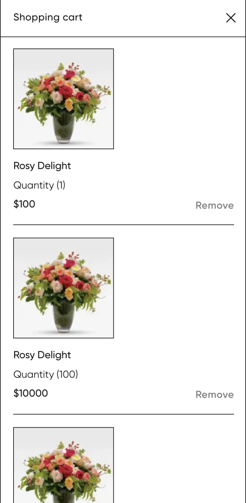Luxe Bouquets checkout on a phone