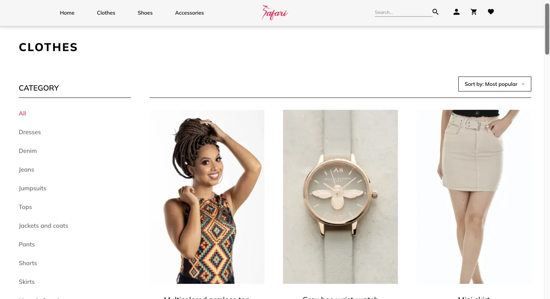 Safari shoes collection on desktop
